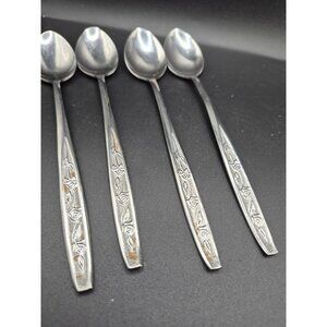 Set Of Four Riviera Customcraft EKCO Stainless Steel IcedTeaspoons Floral Design